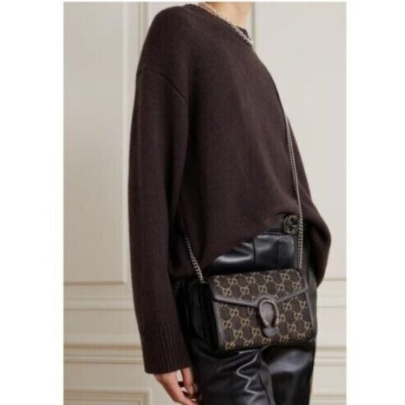 Gucci Dionysus GG Mini Shoulder Bag Cotton Black Denim Handbag Purse Italy NEW - Picture 2 of 12